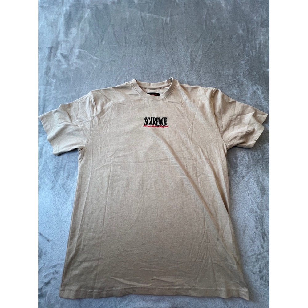 Reason Scarface T-Shirt Mens Large Tan Excellent Money Power Respect Graphic Tee